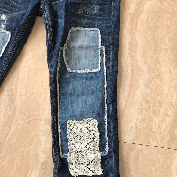 Free People Patchwork Skinny Jeans Size 25 Daisy Haynes Crochet Lace Festival - Picture 8 of 14